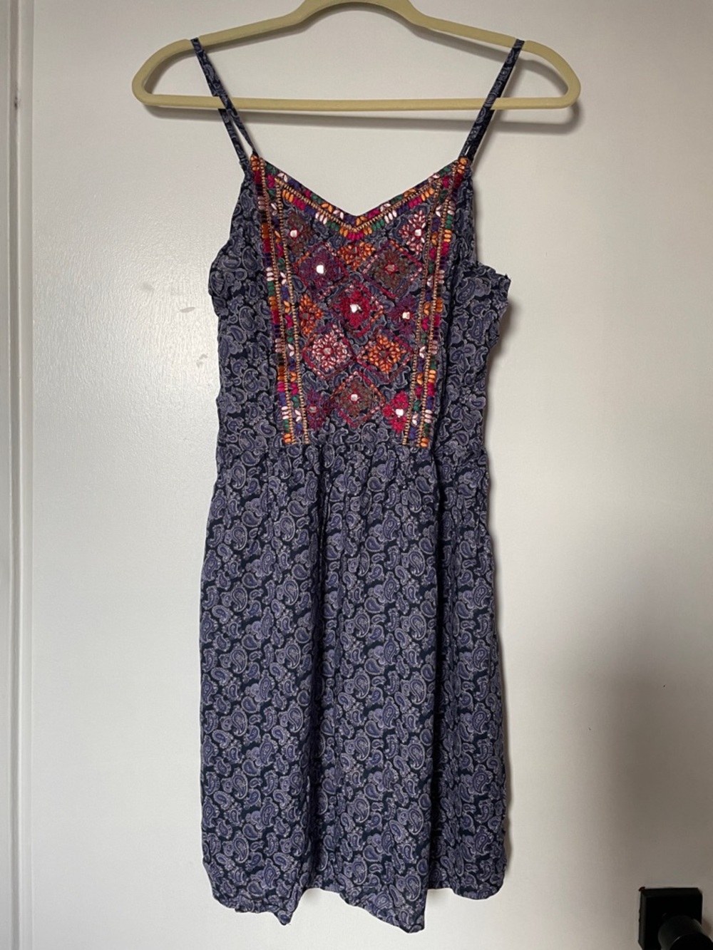 ALLOY Navy Paisley Mini Dress with Colorful Embroidered Bodice